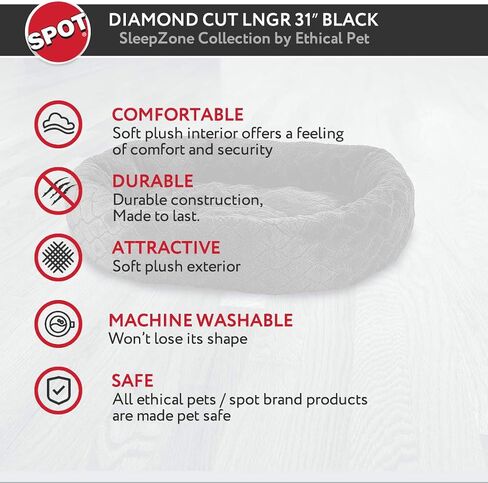 SPOT Ethical Pets Sleep Zone Diamond Cut Lounger Black - Pet Bed for Medium Size Dogs - Attractive, Durable, Comfortable, Washable, 27x21 (32999) in Kuwait