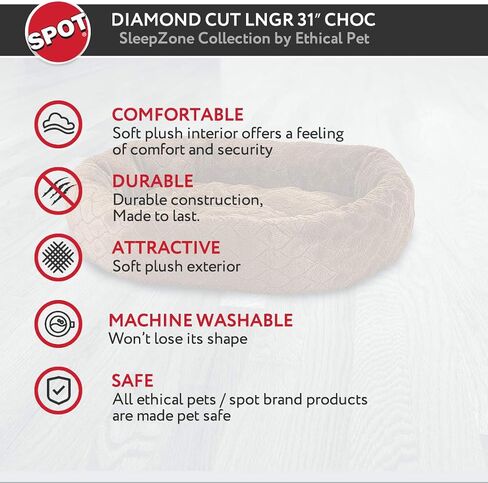SPOT Ethical Pets Sleep Zone Diamond Cut Lounger Black - Pet Bed for Medium Size Dogs - Attractive, Durable, Comfortable, Washable, 27x21 (32999) in Kuwait