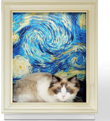 Painting Cat Scratcher for Indoor Cat Scratching Board Pad, W/Horizontal CartBoard Cat Scratcher Bed House Half-Surround Design W/Catnip (The Star Night, Medium - Large) in Saudi Arabia