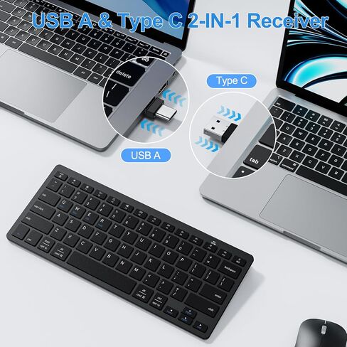 OMOTON 2.4G لوحة مفاتيح لاسلكية للفوز 7/8/10 مع USB & TYPE C و Ultra Slim و Compact هادئ ومتوافق مع سطح مكتب الكمبيوتر المحمول والكمبيوتر الشخصي (رمادي) in Kuwait