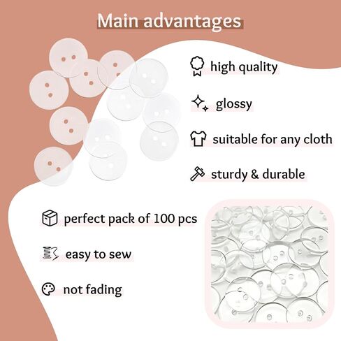 Pack of 100 Clear Buttons for Sewing 1/2" (13mm) 4 Hole Transparent Round Bulk Buttons 0.50 inch 20L Plastic Sewing Crafts Replacement for Dress Pants Shirt Skirt Blouse Decorative DIY Arts in Saudi Arabia