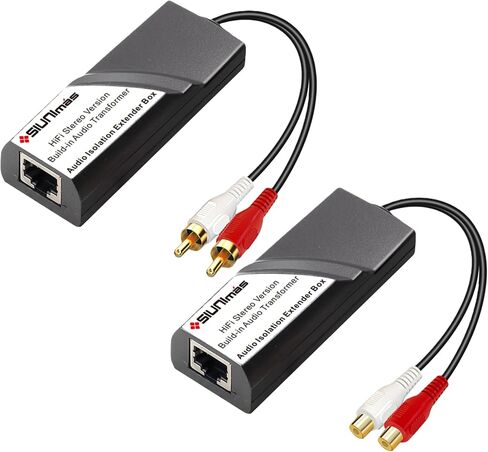 One Pair Pro Network RJ45 RCA Stereo Audio Extender Build-in Audio Isolators Connection Over Cat5 / Cat6 etc Quality Gold Coating RCA to RJ45 Stereo Audio Converter Extender in Kuwait