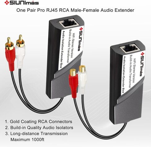 One Pair Pro Network RJ45 RCA Stereo Audio Extender Build-in Audio Isolators Connection Over Cat5 / Cat6 etc Quality Gold Coating RCA to RJ45 Stereo Audio Converter Extender in Kuwait