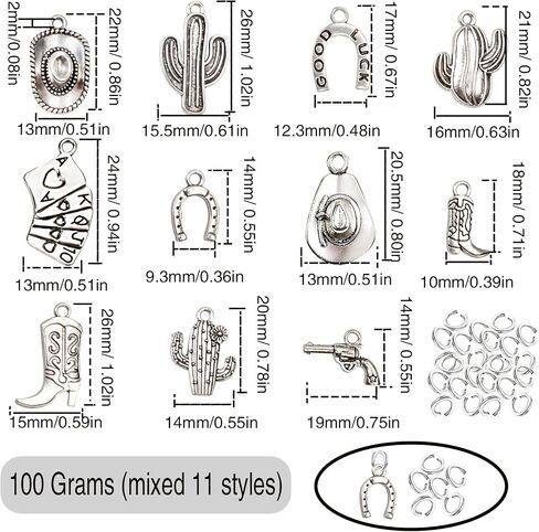 100 Grams Western Cowbo Charms Alloy Antique Golden Cowgiy Boot Hat Cactus Pendants with 80pcs Split Open Rings for DIY Necklace Bracelet Key Chains Crafts, Mixed 11 Styles in Saudi Arabia