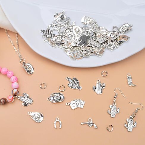 100 Grams Western Cowbo Charms Alloy Antique Golden Cowgiy Boot Hat Cactus Pendants with 80pcs Split Open Rings for DIY Necklace Bracelet Key Chains Crafts, Mixed 11 Styles in Saudi Arabia