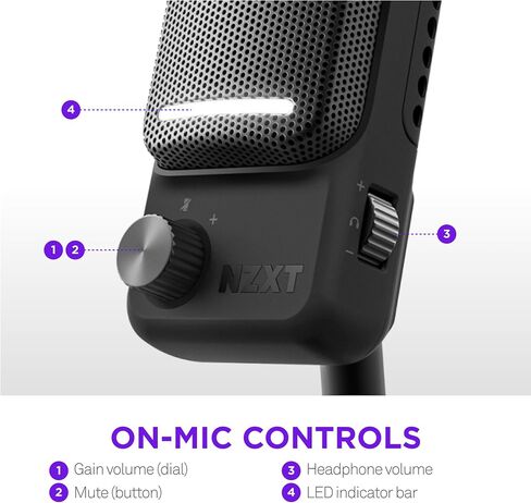 NZXT Capsule Elite - Premium USB Condenser Microphone for Gaming, Streaming, Podcasting, and Recording - Studio-Quality Sound - Multi-Position Design - DTS Software - RGB Lighting - White in Kuwait