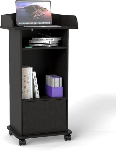 Podium Stand Portable,Mobile Pulpit Podium with Lockable Wheels,Wooden Hostess Stand Reception Desk with Adjustable Shelf and Storage Cabinet for Churches Conference School in Saudi Arabia