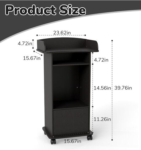 Podium Stand Portable,Mobile Pulpit Podium with Lockable Wheels,Wooden Hostess Stand Reception Desk with Adjustable Shelf and Storage Cabinet for Churches Conference School in Saudi Arabia