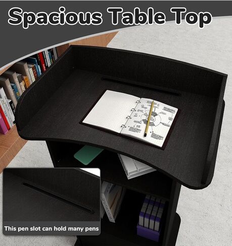 Podium Stand Portable,Mobile Pulpit Podium with Lockable Wheels,Wooden Hostess Stand Reception Desk with Adjustable Shelf and Storage Cabinet for Churches Conference School in Saudi Arabia