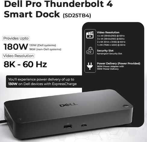 Dell WD19DC Performance Docking Station USB-C مع محول الطاقة 240W (توصيل الطاقة 210W) + كابل HDMI + كابل منفذ العرض + كابل USB-C + قطعة قماش من الألياف الدقيقة (متجددة) in Kuwait