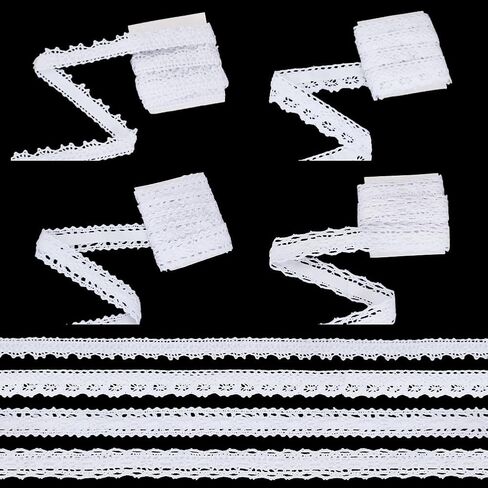 FINGERINSPIRE 7.87 Yards Self-Adhesive Lace Tape 3/4 inch Wide 4 Styles Wavy Edge Lace Sticker Ribbon Cotton Flower Lace Antique White Sticky Eyelet Lace Trim for Scrapbook DIY Card Making Supplies in Saudi Arabia