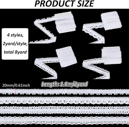 FINGERINSPIRE 7.87 Yards Self-Adhesive Lace Tape 3/4 inch Wide 4 Styles Wavy Edge Lace Sticker Ribbon Cotton Flower Lace Antique White Sticky Eyelet Lace Trim for Scrapbook DIY Card Making Supplies in Saudi Arabia