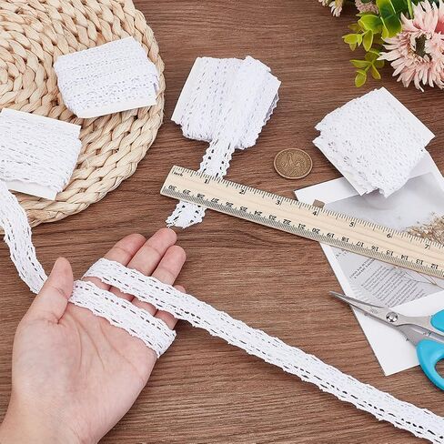 FINGERINSPIRE 7.87 Yards Self-Adhesive Lace Tape 3/4 inch Wide 4 Styles Wavy Edge Lace Sticker Ribbon Cotton Flower Lace Antique White Sticky Eyelet Lace Trim for Scrapbook DIY Card Making Supplies in Saudi Arabia