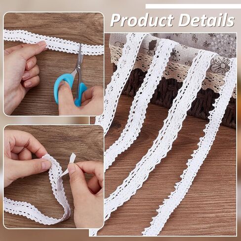 FINGERINSPIRE 7.87 Yards Self-Adhesive Lace Tape 3/4 inch Wide 4 Styles Wavy Edge Lace Sticker Ribbon Cotton Flower Lace Antique White Sticky Eyelet Lace Trim for Scrapbook DIY Card Making Supplies in Saudi Arabia