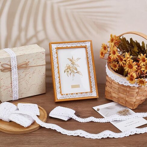 FINGERINSPIRE 7.87 Yards Self-Adhesive Lace Tape 3/4 inch Wide 4 Styles Wavy Edge Lace Sticker Ribbon Cotton Flower Lace Antique White Sticky Eyelet Lace Trim for Scrapbook DIY Card Making Supplies in Saudi Arabia