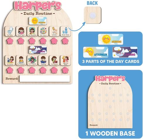Wooden Daily Routine for Kids, Chore Chart for Toddler, Daily Responsibilities for Kids, Visual Schedule, Morning Bedtime Routine for Girls in Kuwait