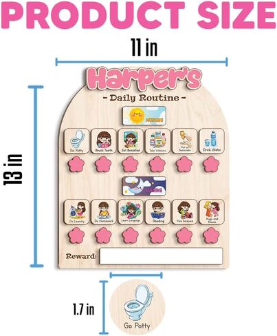 Wooden Daily Routine for Kids, Chore Chart for Toddler, Daily Responsibilities for Kids, Visual Schedule, Morning Bedtime Routine for Girls in Kuwait