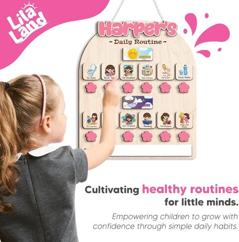 Wooden Daily Routine for Kids, Chore Chart for Toddler, Daily Responsibilities for Kids, Visual Schedule, Morning Bedtime Routine for Girls in Kuwait