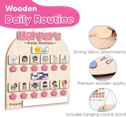 Wooden Daily Routine for Kids, Chore Chart for Toddler, Daily Responsibilities for Kids, Visual Schedule, Morning Bedtime Routine for Girls in Kuwait