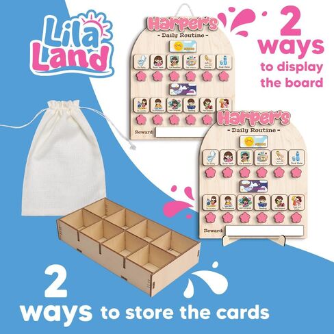 Wooden Daily Routine for Kids, Chore Chart for Toddler, Daily Responsibilities for Kids, Visual Schedule, Morning Bedtime Routine for Girls in Kuwait