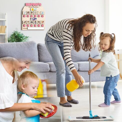 Wooden Daily Routine for Kids, Chore Chart for Toddler, Daily Responsibilities for Kids, Visual Schedule, Morning Bedtime Routine for Girls in Kuwait