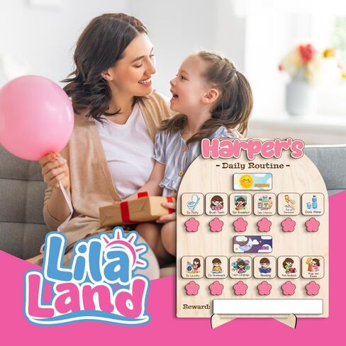 Wooden Daily Routine for Kids, Chore Chart for Toddler, Daily Responsibilities for Kids, Visual Schedule, Morning Bedtime Routine for Girls in Kuwait