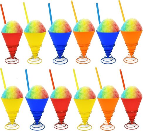 Gift Boutique Reusable Silicone Snow Cone Cup Set 4 Pack Leakproof Cups & Spoon Straws with Metal Holders for Summer Cookout Party Kid Friendly, for Slushies Shaved Ice & Ice Cream, 7 oz in Saudi Arabia