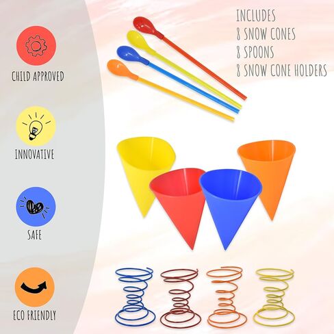 Gift Boutique Reusable Silicone Snow Cone Cup Set 4 Pack Leakproof Cups & Spoon Straws with Metal Holders for Summer Cookout Party Kid Friendly, for Slushies Shaved Ice & Ice Cream, 7 oz in Saudi Arabia