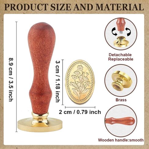 1pc Fern Leaf Wax Sealing Stamp Vintage Botanical Sealing Wax Stamp Gift for Christmas 20x30mm Oval Removable Brass Head Stamp with Wooden Handle for Envelope Invitation Wedding Decoration in Saudi Arabia