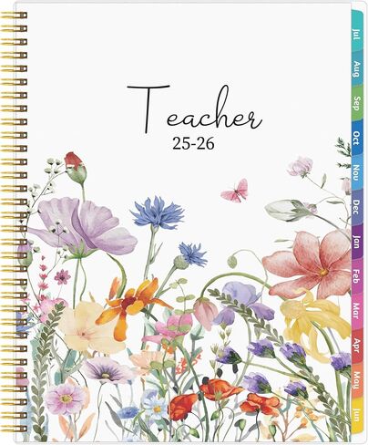Teacher Planner 2025-2026, JUL. 2025 – JUN. 2026, Lesson Planner 2025-2026 Academic Year, with Tabs, Thick Paper, 2-Sided Pocket, 8.6″ x 11″ Daily Weekly and Monthly Calendar with 8 Periods in Saudi Arabia