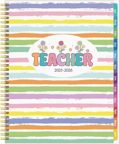 Teacher Planner 2025-2026, JUL. 2025 – JUN. 2026, Lesson Planner 2025-2026 Academic Year, with Tabs, Thick Paper, 2-Sided Pocket, 8.6″ x 11″ Daily Weekly and Monthly Calendar with 8 Periods in Saudi Arabia