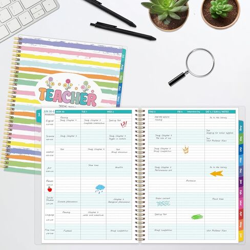 Teacher Planner 2025-2026, JUL. 2025 – JUN. 2026, Lesson Planner 2025-2026 Academic Year, with Tabs, Thick Paper, 2-Sided Pocket, 8.6″ x 11″ Daily Weekly and Monthly Calendar with 8 Periods in Saudi Arabia