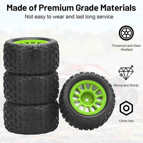 1/18 عجلات وإطارات RC ، Daitoku 4pcs مسبقًا 12 مم إطارات عربات التي تجرها العربات التي تجرها العربات التي تجرها Typhon Grom Arrma 1/18 1/14 RC Car in Kuwait