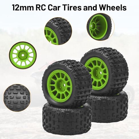 1/18 عجلات وإطارات RC ، Daitoku 4pcs مسبقًا 12 مم إطارات عربات التي تجرها العربات التي تجرها العربات التي تجرها Typhon Grom Arrma 1/18 1/14 RC Car in Kuwait