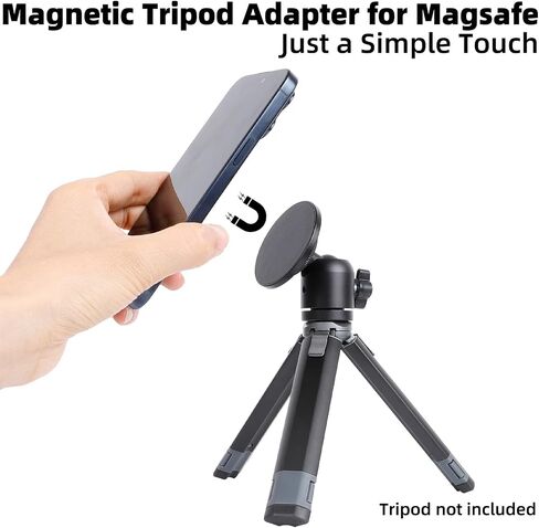 Magnetic Cell Phone Tripod for MagSafe, Mini Extendable Selfie Stick and Tripod Stand with 360° Ball Head, Compatible with iPhone 16 15 Pro Max Plus 14 13 12 Series in Saudi Arabia