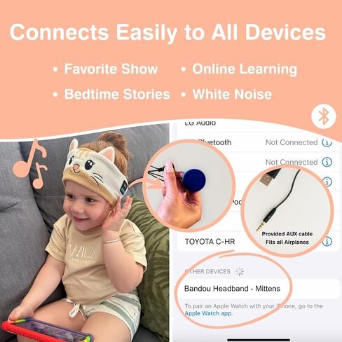 Original Toddler & Kids Headphones - Bluetooth Wireless & Wired Headband - Comfortable Fit - Safe Volume Limited - Adjustable for Travel, Learning, and Sleep (Mittens the Cat) in Saudi Arabia