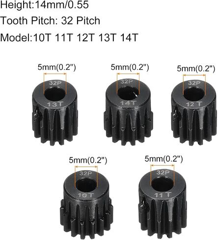 5Pcs 32P Steel Pinion Gear Set 12T 13T 14T 15T 16T for 5mm Shaft Hardened Steel Pinion Gear with Screws and Hexagonal Wrench for RC Motor in Saudi Arabia