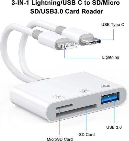 [Apple MFi Certified] Apple Lightning to SD Card Reader for iPhone, Trail Game Camera Viewer Memory Card Reader for iPhone iPad, SD Card Adapter to iPhone 14 13 12 11 XS XR X 8 7 iPad, Plug and Play in Kuwait