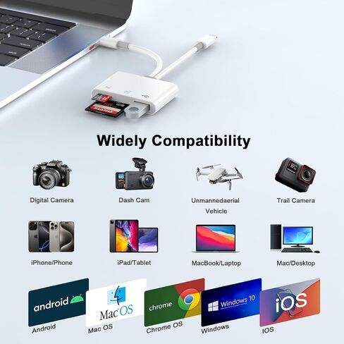 [Apple MFi Certified] Apple Lightning to SD Card Reader for iPhone, Trail Game Camera Viewer Memory Card Reader for iPhone iPad, SD Card Adapter to iPhone 14 13 12 11 XS XR X 8 7 iPad, Plug and Play in Kuwait