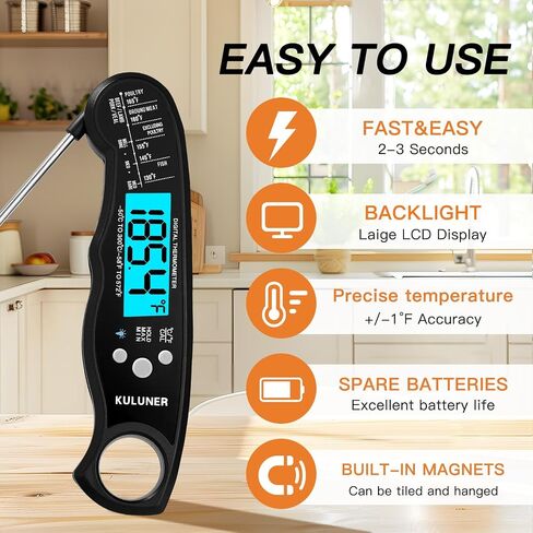 TP-01 Waterproof Digital Instant Read Meat Thermometer with 4.6 Folding Probe Backlight Calibration Function for Cooking Food Candy, BBQ Grill, Liquids,Beef(Black) in Saudi Arabia