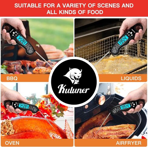 TP-01 Waterproof Digital Instant Read Meat Thermometer with 4.6 Folding Probe Backlight Calibration Function for Cooking Food Candy, BBQ Grill, Liquids,Beef(Black) in Saudi Arabia