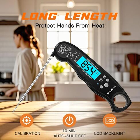 TP-01 Waterproof Digital Instant Read Meat Thermometer with 4.6 Folding Probe Backlight Calibration Function for Cooking Food Candy, BBQ Grill, Liquids,Beef(Black) in Saudi Arabia