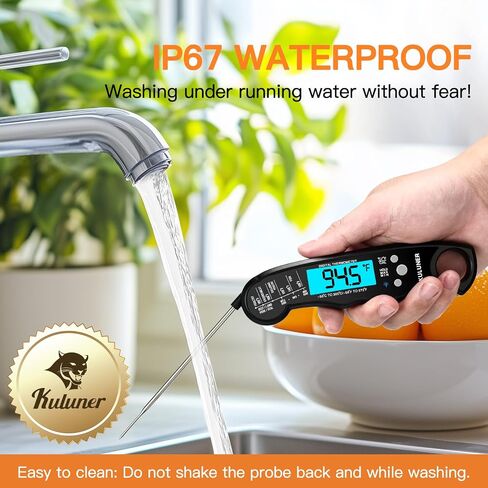 TP-01 Waterproof Digital Instant Read Meat Thermometer with 4.6 Folding Probe Backlight Calibration Function for Cooking Food Candy, BBQ Grill, Liquids,Beef(Black) in Saudi Arabia