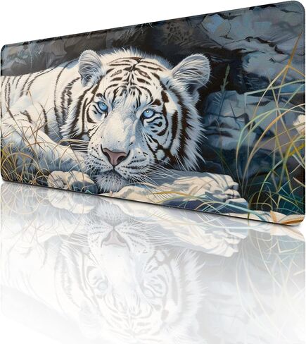 أبيض النمر الكبير فأر الماوس الحيوانات البرية حيوانات موسباد جمالية بارد حصيرة المكتب للوحة المفاتيح ومطاط لوحة الكمبيوتر غير قابلة للانزلاق للألعاب لوازم المكاتب المنزلية للمكتب 23.6 × 11.8 بوصة in Kuwait