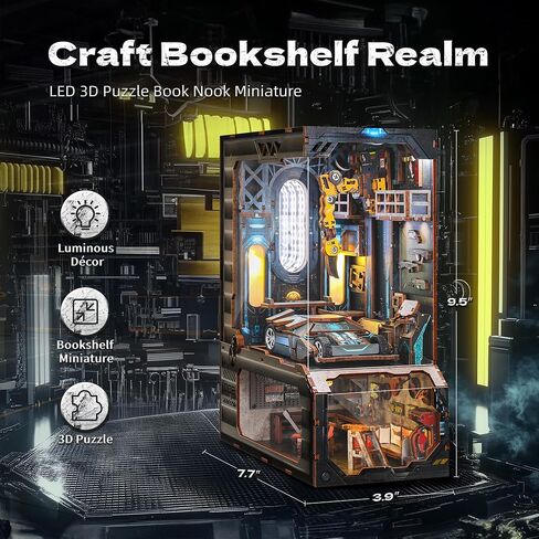 3D Wooden Puzzle Book Nook Kit with LED Light, DIY Miniature Bookshelf Insert Décor for Display, Unique Craft Gift for Adults and Teens (Key Tracking) in Saudi Arabia