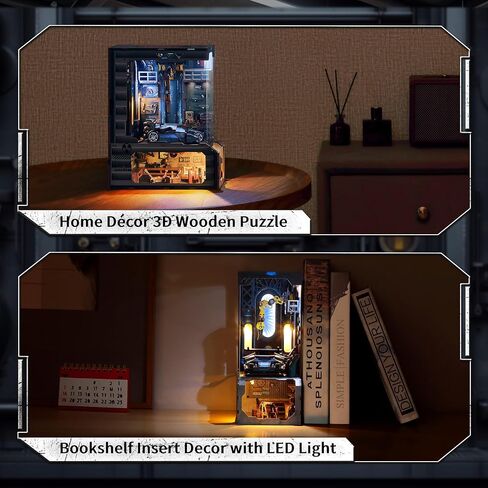 3D Wooden Puzzle Book Nook Kit with LED Light, DIY Miniature Bookshelf Insert Décor for Display, Unique Craft Gift for Adults and Teens (Key Tracking) in Saudi Arabia