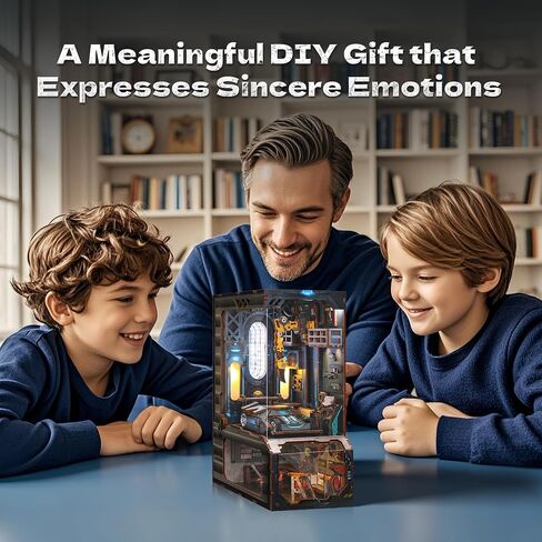3D Wooden Puzzle Book Nook Kit with LED Light, DIY Miniature Bookshelf Insert Décor for Display, Unique Craft Gift for Adults and Teens (Key Tracking) in Saudi Arabia