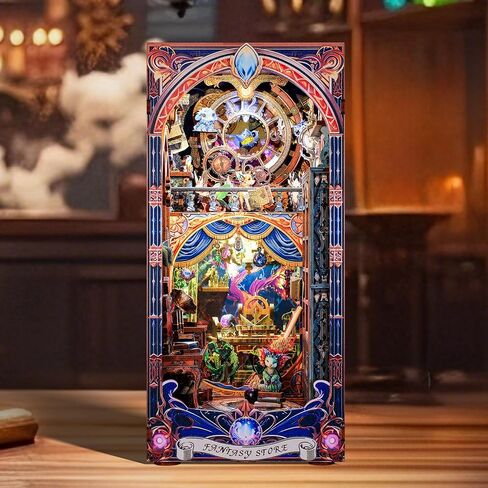 3D Wooden Puzzle Book Nook Kit with LED Light, DIY Miniature Bookshelf Insert Décor for Display, Unique Craft Gift for Adults and Teens (Key Tracking) in Saudi Arabia