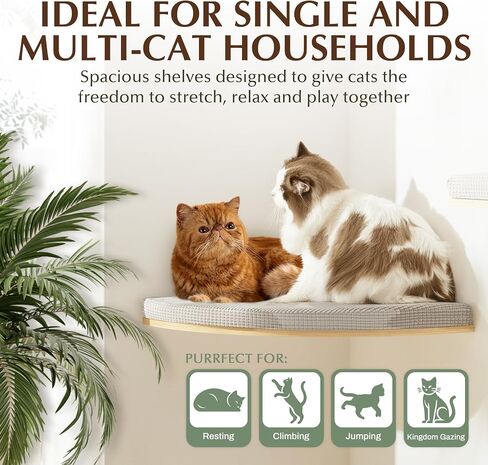 Extra Large 23.6" × 12.6 Cat Wall Shelves with Soft Cushion – Wall-Mounted Furniture, Sturdy Cat Hammock for Sleeping & Climbing – Secure Perch for Large Cats & Kittens - Flat Shape in Saudi Arabia