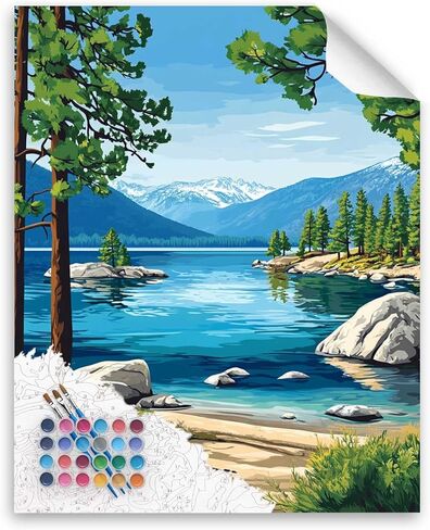 Crater Lake Paint by Number, National Park Paint by Numbers for Adult, Oregon USA Acrylic DIY Oil Painting, Mountains Canvas Home Wall Decor - Nature Wilderness Landscape(16x20inch, Unframed) in Saudi Arabia